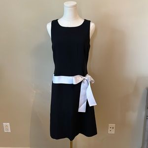 Talbots Petites Black Shift Dress with White Grosgrain Bow 10